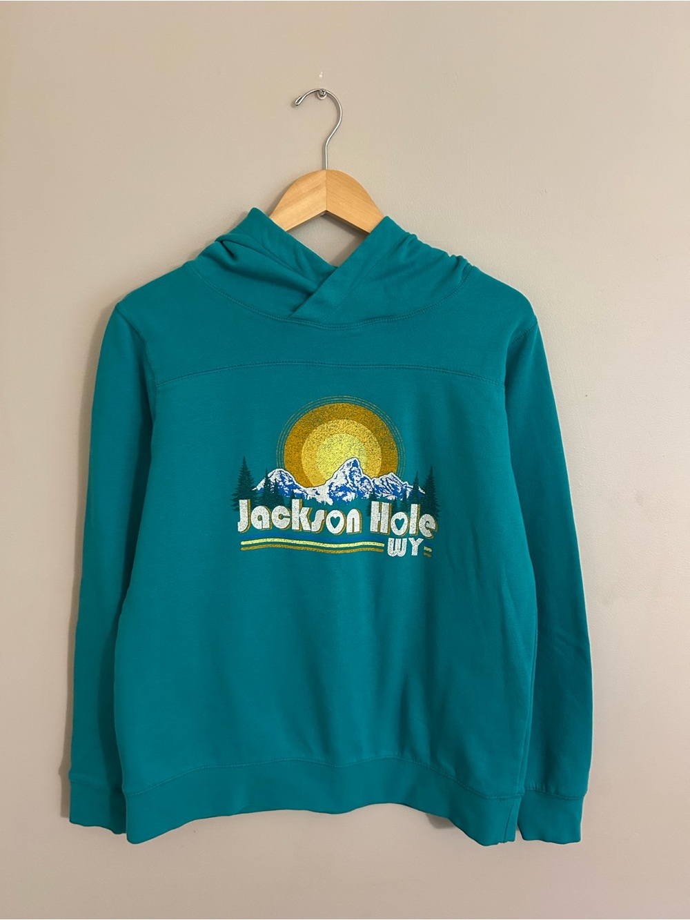 Jackson Hole WY Hooded Pullover Sweatshirt - Teal